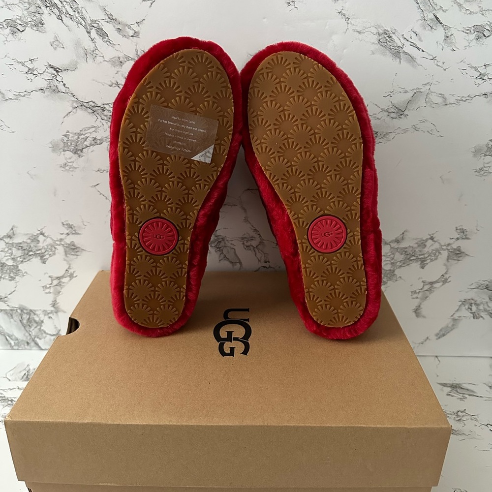 UGG Fluff Yeah Red Slingback Slippers Slides - Picture 6 of 8